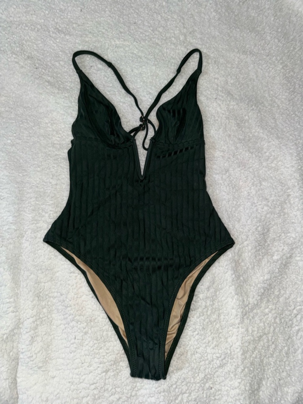 Aerie Green Ribbed One-Piece Swimsuit with V-Plunge